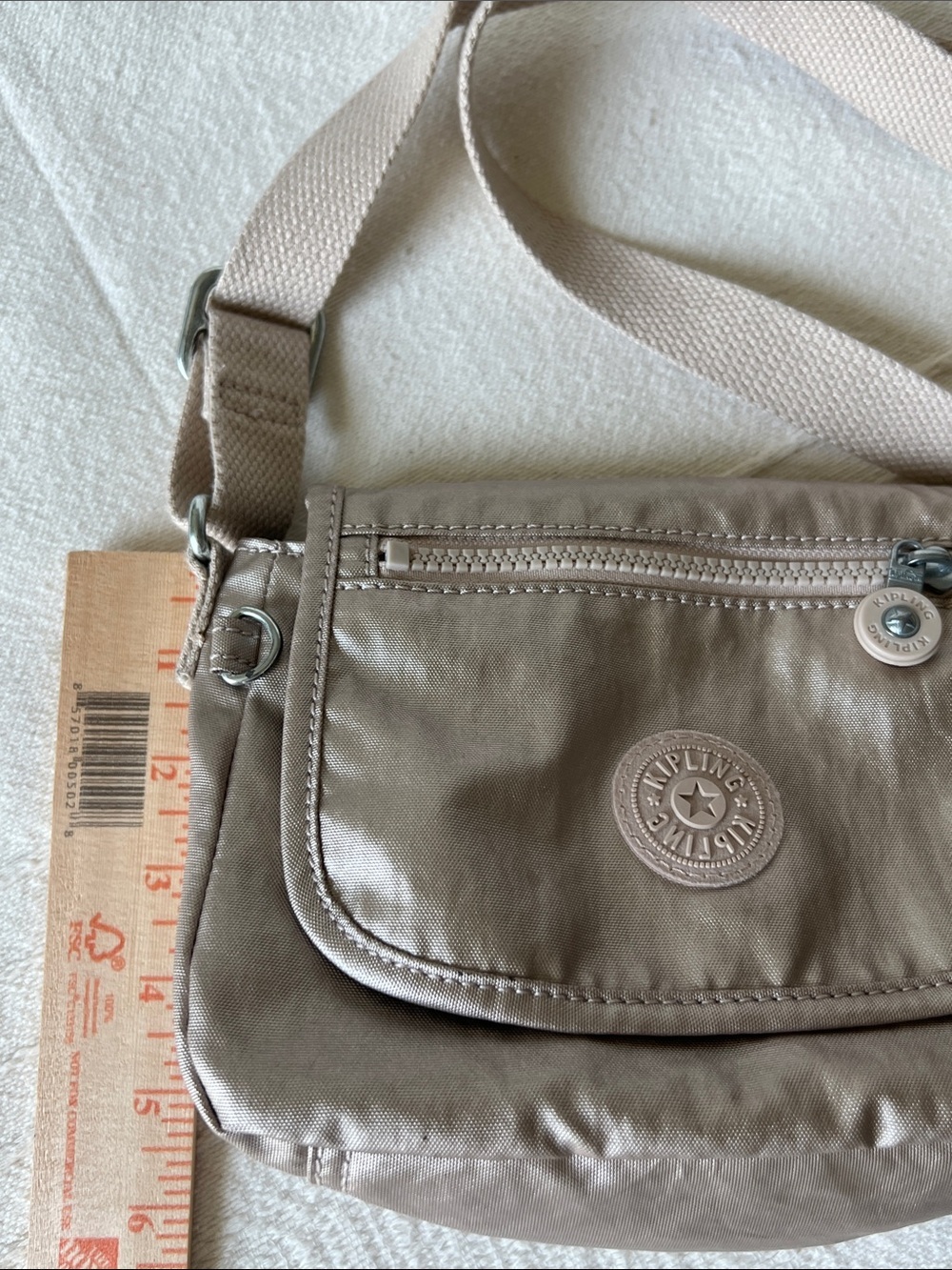 Kipling Metallic Taupe Crossbody Bag with Front Zip Pocket - Picture 10 of 13
